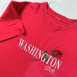 Vintage Y2K Washington DC Rose Embroidered T Shirt Red Mens Medium Souvenir Tee